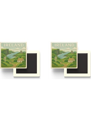 İberk Irlanda - Ireland - Paper Cut Art - 2 Adet - Baskılı Buzdolap Magneti Kare - 9x9 cm