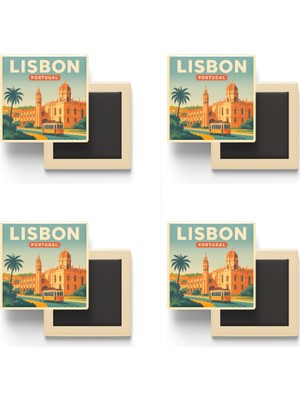 İberk Lizbon Portekiz - Jerónimos Manastırı - 4 Adet - Baskılı Buzdolabı Magneti 9x9 cm