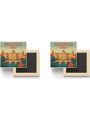 İberk Madrid Ispanya - Kraliyet Sarayı - 2 Adet - Baskılı Buzdolabı Magneti 9x9 cm