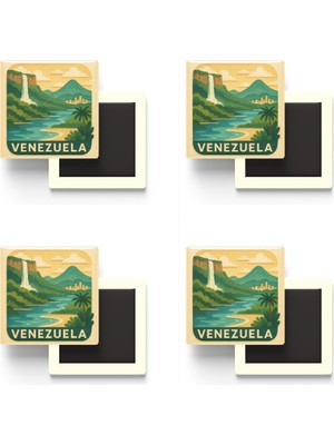 İberk Venezuela - Venezuela - Paper Cut Art - 4 Adet - Baskılı Buzdolap Magneti Kare - 9x9 cm