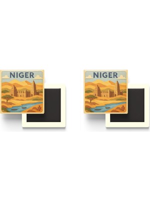 İberk Nijer - Niger - Paper Cut Art - 2 Adet - Baskılı Buzdolap Magneti Kare - 9x9 cm
