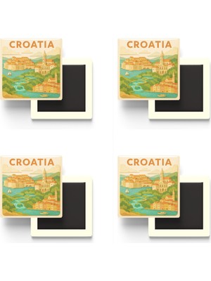 İberk Hırvatistan - Croatia - Paper Cut Art - 4 Adet - Baskılı Buzdolap Magneti Kare - 9x9 cm