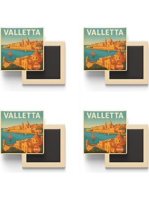 İberk Valletta Malta - Büyük Liman (Grand Harbour) - 4 Adet - Baskılı Buzdolabı Magneti 9x9 cm