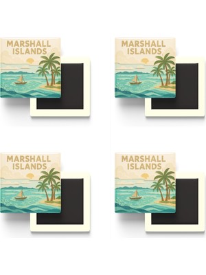 İberk Marshall Adaları - Marshall Islands - Paper Cut Art - 4 Adet - Baskılı Buzdolap Magneti Kare - 9x9 cm