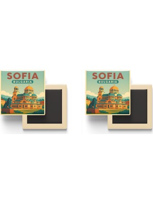İberk Sofya Bulgaristan - Aleksandr Nevski Katedrali - 2 Adet - Baskılı Buzdolabı Magneti 9x9 cm
