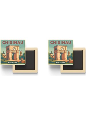 İberk Kişinev Moldova - Zafer Takı - 2 Adet - Baskılı Buzdolabı Magneti 9x9 cm