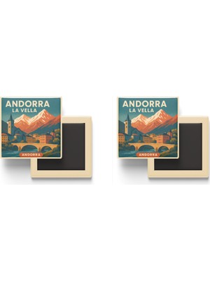 İberk Andorra La Vella Andorra - Pirene Dağları - 2 Adet - Baskılı Buzdolabı Magneti 9x9 cm