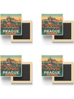 İberk Prag Çekya - Prag Kalesi - 4 Adet - Baskılı Buzdolabı Magneti 9x9 cm