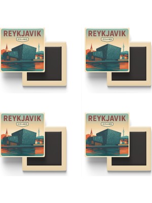 İberk Reykjavik Izlanda - Harpa Konser Salonu - 4 Adet - Baskılı Buzdolabı Magneti 9x9 cm