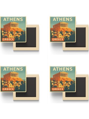 İberk Atina Yunanistan - Parthenon - 4 Adet - Baskılı Buzdolabı Magneti 9x9 cm