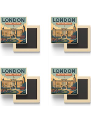 İberk Londra Birleşik Krallık - Buckingham Sarayı - 4 Adet - Baskılı Buzdolabı Magneti 9x9 cm