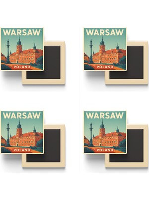 İberk Varşova Polonya - Kraliyet Kalesi - 4 Adet - Baskılı Buzdolabı Magneti 9x9 cm