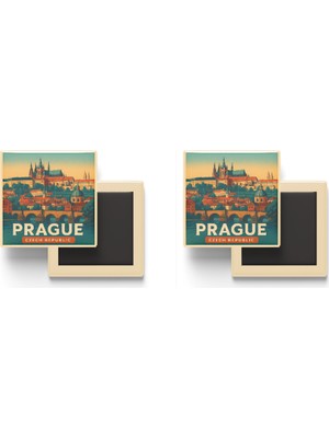İberk Prag Çekya - Prag Kalesi - 2 Adet - Baskılı Buzdolabı Magneti 9x9 cm