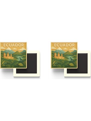 İberk Ekvador - Ecuador - Paper Cut Art - 2 Adet - Baskılı Buzdolap Magneti Kare - 9x9 cm