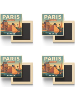 İberk Paris Fransa - Louvre Müzesi - 4 Adet - Baskılı Buzdolabı Magneti 9x9 cm