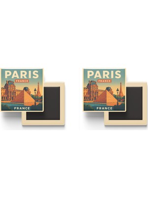 İberk Paris Fransa - Louvre Müzesi - 2 Adet - Baskılı Buzdolabı Magneti 9x9 cm