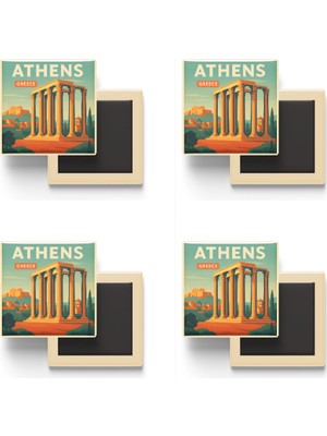 İberk Atina Yunanistan - Olimpos Zeus Tapınağı - 4 Adet - Baskılı Buzdolabı Magneti 9x9 cm