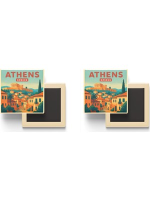 İberk Atina Yunanistan - Plaka Bölgesi - 2 Adet - Baskılı Buzdolabı Magneti 9x9 cm
