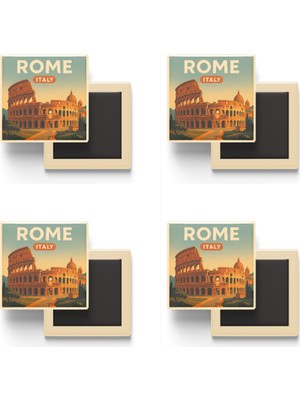 İberk Roma Italya - Kolezyum - 4 Adet - Baskılı Buzdolabı Magneti 9x9 cm