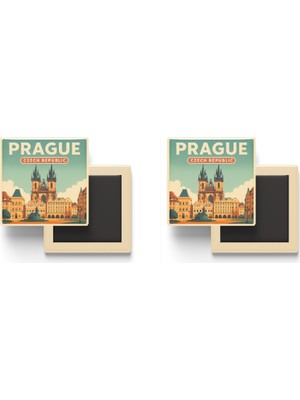 İberk Prag Çekya - Eski Şehir Meydanı - 2 Adet - Baskılı Buzdolabı Magneti 9x9 cm