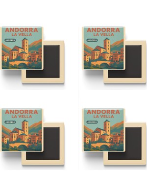 İberk Andorra La Vella Andorra - Sant Esteve Kilisesi - 4 Adet - Baskılı Buzdolabı Magneti 9x9 cm