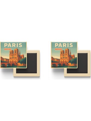 İberk Paris Fransa - Notre-Dame Katedrali - 2 Adet - Baskılı Buzdolabı Magneti 9x9 cm