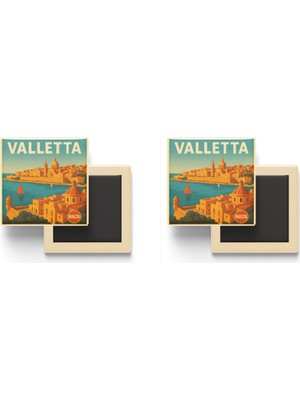 İberk Valletta Malta - Büyük Liman (Grand Harbour) - 2 Adet - Baskılı Buzdolabı Magneti 9x9 cm