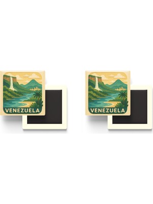 İberk Venezuela - Venezuela - Paper Cut Art - 2 Adet - Baskılı Buzdolap Magneti Kare - 9x9 cm
