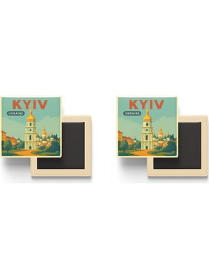 İberk Kiev Ukrayna - Aziz Sofya Katedrali - 2 Adet - Baskılı Buzdolabı Magneti 9x9 cm