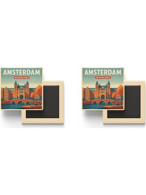 İberk Amsterdam Hollanda - Rijksmuseum (Ulusal Müze) - 2 Adet - Baskılı Buzdolabı Magneti 9x9 cm