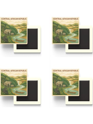İberk Orta Afrika Cumhuriyeti - Paper Cut Art - 4 Adet - Baskılı Buzdolap Magneti Kare - 9x9 cm