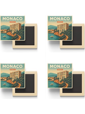 İberk Monako Monako - Oşinografi Müzesi - 4 Adet - Baskılı Buzdolabı Magneti 9x9 cm