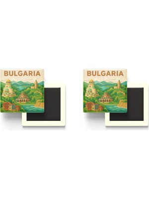 İberk Bulgaristan - Bulgaria - Paper Cut Art - 2 Adet - Baskılı Buzdolap Magneti Kare - 9x9 cm