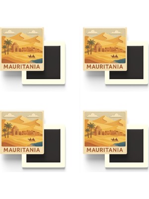 İberk Moritanya - Mauritania - Paper Cut Art - 4 Adet - Baskılı Buzdolap Magneti Kare - 9x9 cm