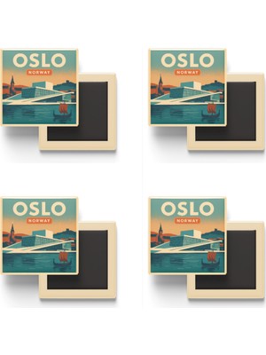 İberk Oslo Norveç - Opera Binası - 4 Adet - Baskılı Buzdolabı Magneti 9x9 cm