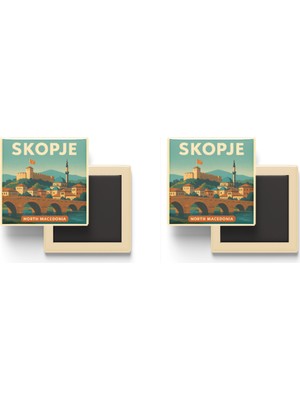 İberk Üsküp Kuzey Makedonya - Kale Kalesi - 2 Adet - Baskılı Buzdolabı Magneti 9x9 cm