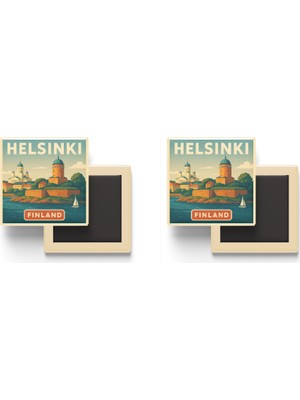 İberk Helsinki Finlandiya - Suomenlinna Deniz Kalesi - 2 Adet - Baskılı Buzdolabı Magneti 9x9 cm