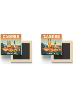 İberk Zagreb Hırvatistan - Yukarı Şehir - 2 Adet - Baskılı Buzdolabı Magneti 9x9 cm