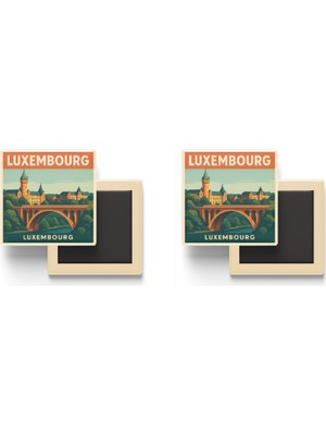 İberk Lüksemburg Lüksemburg - Adolphe Köprüsü - 2 Adet - Baskılı Buzdolabı Magneti 9x9 cm