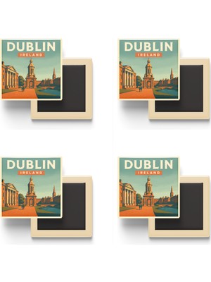 İberk Dublin Irlanda - Trinity Koleji - 4 Adet - Baskılı Buzdolabı Magneti 9x9 cm