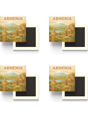 İberk Ermenistan - Armenia - Paper Cut Art - 4 Adet - Baskılı Buzdolap Magneti Kare - 9x9 cm