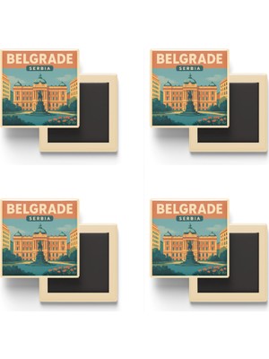 İberk Belgrad Sırbistan - Cumhuriyet Meydanı - 4 Adet - Baskılı Buzdolabı Magneti 9x9 cm