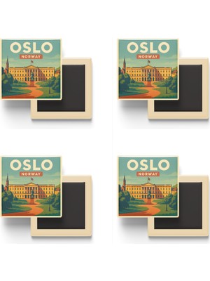 İberk Oslo Norveç - Kraliyet Sarayı - 4 Adet - Baskılı Buzdolabı Magneti 9x9 cm