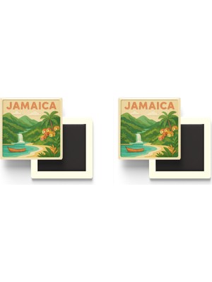 İberk Jamaika - Jamaica - Paper Cut Art - 2 Adet - Baskılı Buzdolap Magneti Kare - 9x9 cm