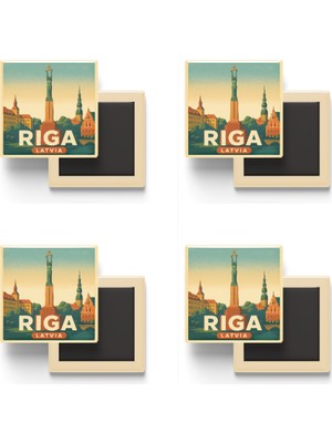 İberk Riga Letonya - Özgürlük Anıtı - 4 Adet - Baskılı Buzdolabı Magneti 9x9 cm