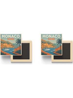 İberk Monako Monako - Port Hercules Limanı - 2 Adet - Baskılı Buzdolabı Magneti 9x9 cm