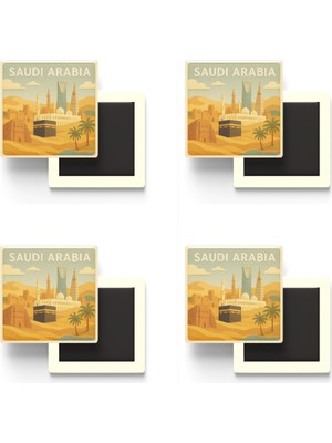 İberk Suudi Arabistan - Saudi Arabia - Paper Cut Art - 4 Adet - Baskılı Buzdolap Magneti Kare - 9x9 cm