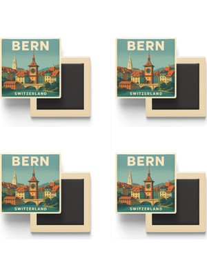 İberk Bern Isviçre - Eski Şehir - 4 Adet - Baskılı Buzdolabı Magneti 9x9 cm