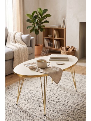 Orta Sehpa Elips Gold Krem Tel