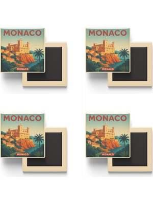 İberk Monako Monako - Prens Sarayı - 4 Adet - Baskılı Buzdolabı Magneti 9x9 cm